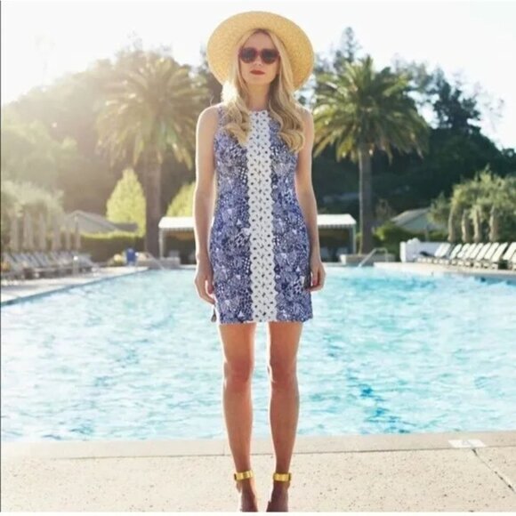 Lilly Pulitzer X Target Upstream Blue Fish Print Sleeveless Shift Dress Size 8 - Picture 5 of 10